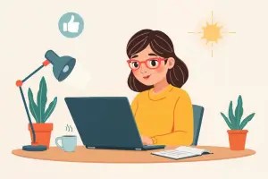 Imagen descriptiva de una chica revisando cursos online y calificándolos